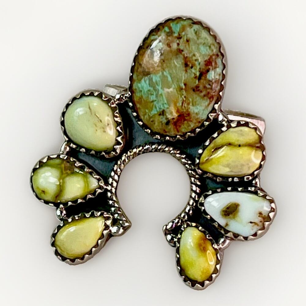 Sterling Silver Royston Turquoise Palomino Naja Cluster Ring Sz 8 Southwestern